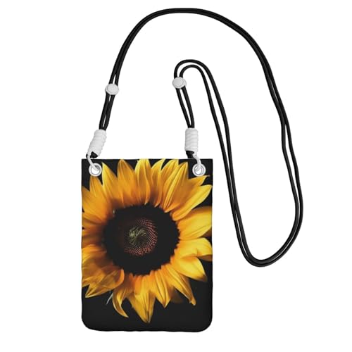 TRSGKSQP Kleine Umhängetasche für Damen, Handy-Geldbörse, Mini-Handygeldbörse, Sonnenblume auf schwarzem Hintergrund, Handytasche, Schwarz , Einheitsgröße von TRSGKSQP