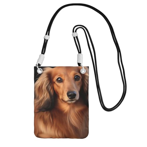 TRSGKSQP Kleine Umhängetasche für Damen, Handy-Geldbörse, Mini-Handygeldbörse, langhaariger Dackel, Handytasche, Schwarz , Einheitsgröße von TRSGKSQP