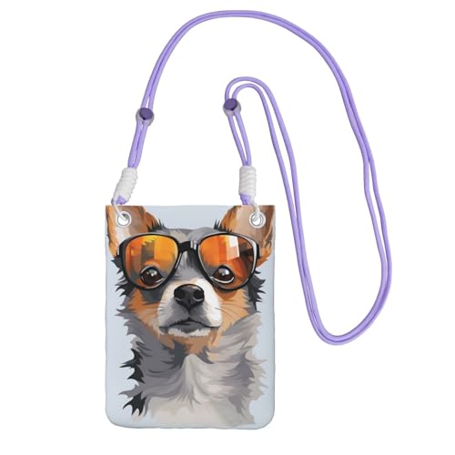 TRSGKSQP Kleine Umhängetasche für Damen, Handy-Geldbörse, Mini-Handytasche, Chihuahua, Hund, Brille, Handytasche, violett, Einheitsgröße von TRSGKSQP