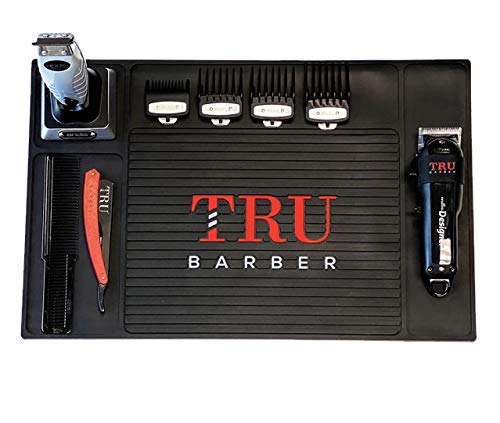 TRU BARBER Organizer-Matte 48,3 x 33 cm (schwarz), flexible PVC-Matte für Friseursalon, Arbeitsplatz, Schönheitssalon-Werkzeuge, Thekenmatte für Schermaschinen, rutschfest (negro) von TRU BARBER