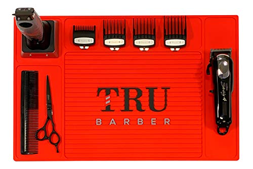 TRU BARBER Organizer-Matte 48,3 x 33 cm (schwarz), flexible PVC-Matte für Friseursalon, Arbeitsplatz, Schönheitssalon-Werkzeuge, Thekenmatte für Schermaschinen, rutschfest von TRU BARBER