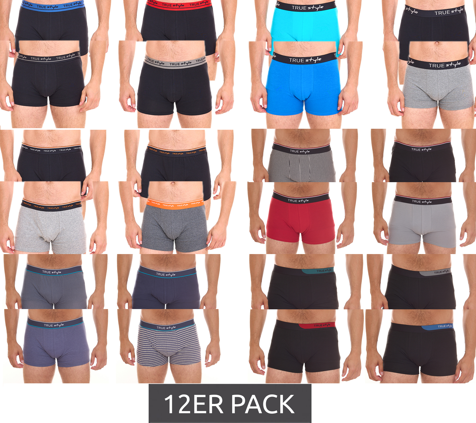 12er Pack TRUE style Herren Boxershorts nachhaltige Retro-Shorts aus Baumwolle Schwarz, Grau, Blau, Rot in verschiedenen Packs von TRUE style