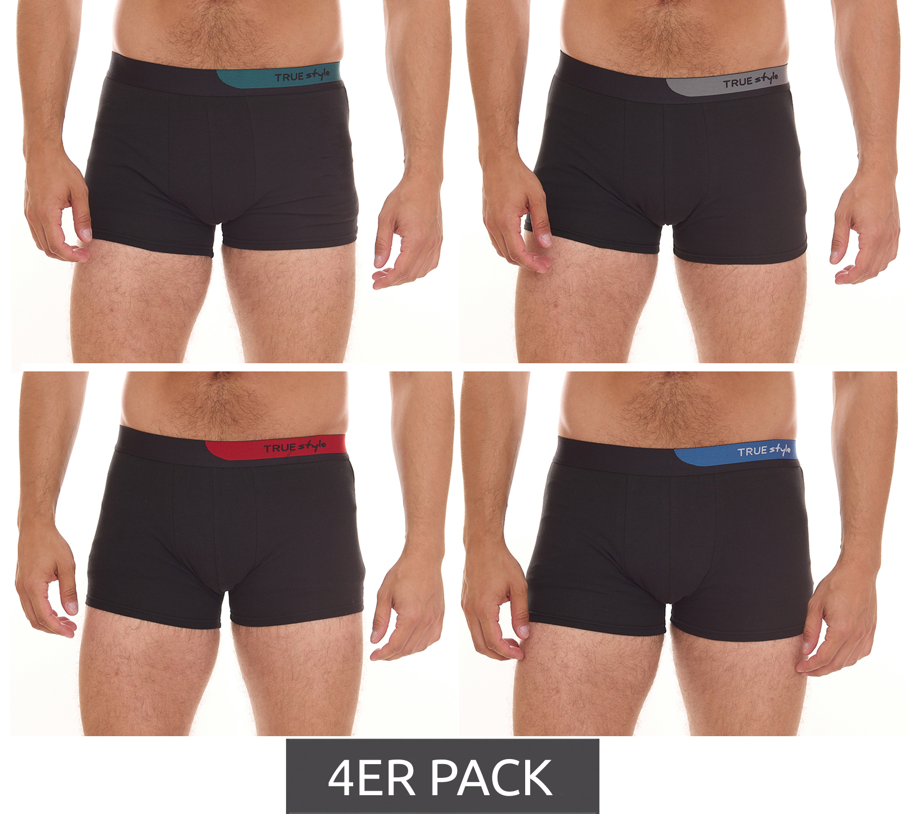 4er Pack TRUE style Herren Boxershorts nachhaltige Retro-Shorts 7708326 Schwarz/Blau/Grau/Grün von TRUE style