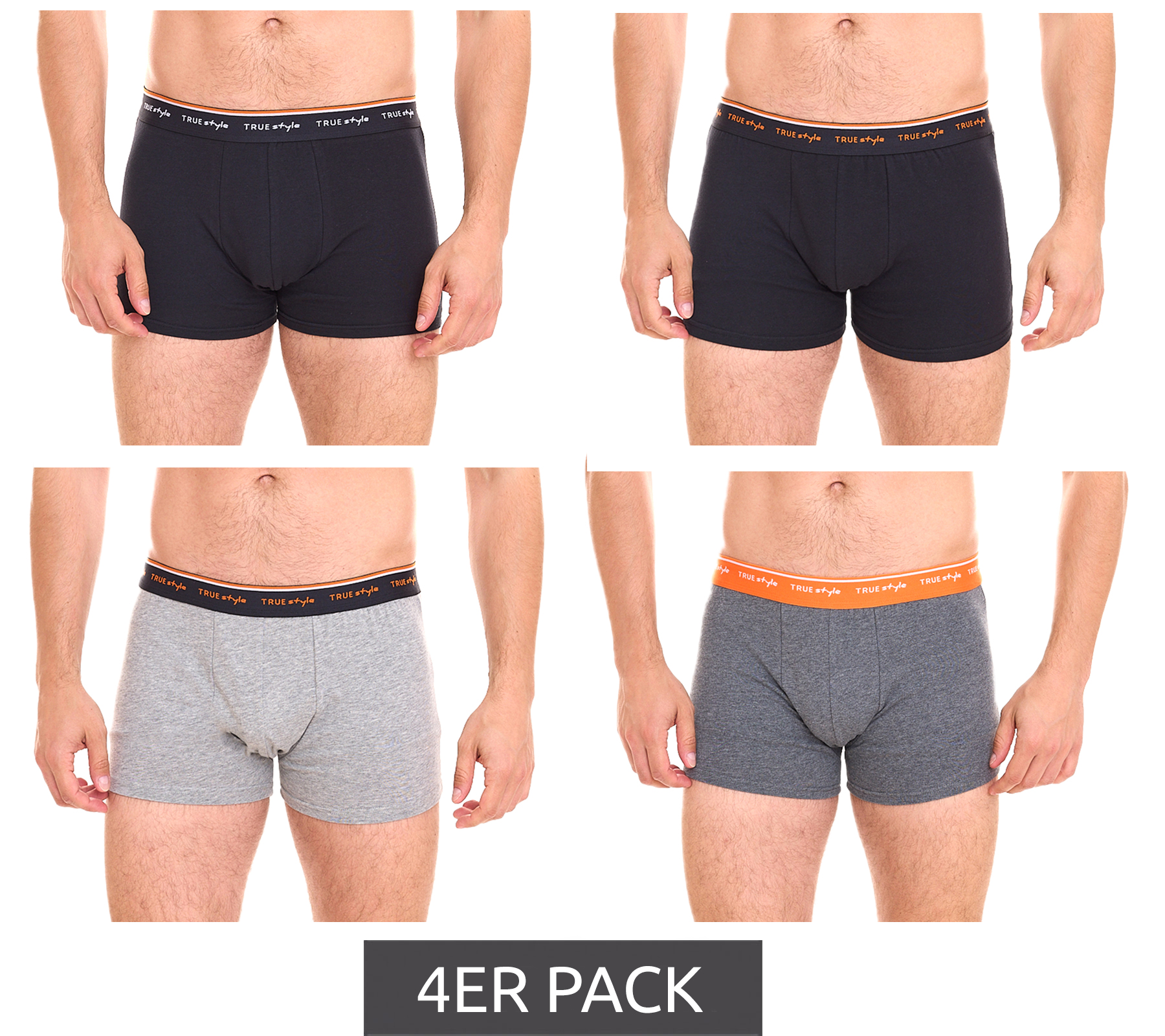 4er Pack TRUE style Herren Boxershorts nachhaltige Retro-Shorts 8850904 Schwarz/Blau/Grau von TRUE style
