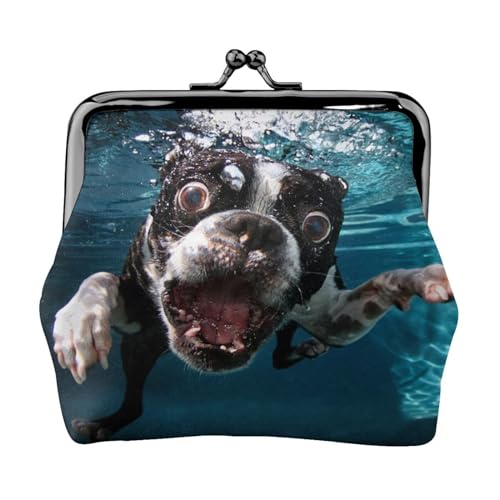 Boston Terrier Unterwasserhund, Leder-Geldbörsen, Geldbörsen, Leder-Wechseltasche mit Kussverschluss-Schnalle von TRUIGYN