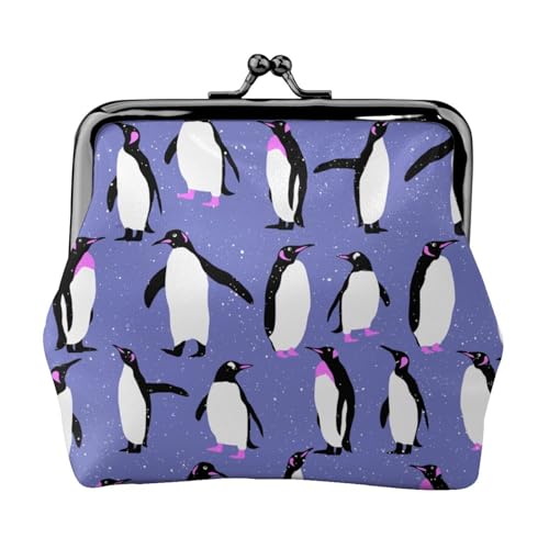Niedlicher Pinguin Lila, Leder-Geldbörsen, Geldbörsen, Leder-Wechseltasche mit Kussverschluss-Schnalle von TRUIGYN