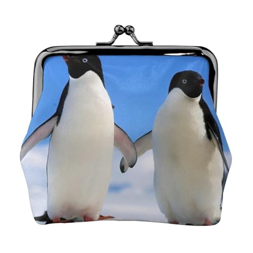 Pinguin Druck, Leder-Geldbörsen, Geldbörsen, Leder-Wechseltasche mit Kussverschluss-Schnalle von TRUIGYN