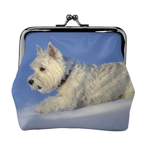 Westie Winter West Highland White Terrier Hunde, Leder-Geldbörsen, Geldbörsen, Leder-Wechseltasche mit Kussverschluss-Schnalle von TRUIGYN