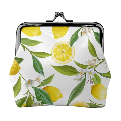 Zitronenfruchtblumen, Leder-Geldbörsen, Geldbörsen, Leder-Wechseltasche mit Kussverschluss-Schnalle von TRUIGYN