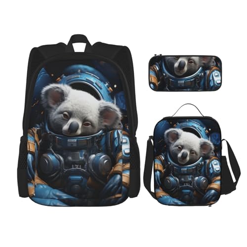 TRUKD Rucksack für Studenten, Astronauten-Koala-Tasche für Schule, Jungen, Mädchen, Tagesrucksack, Federmäppchen, Lunch-Tasche, Kombination, Astronaut Koala2, Einheitsgröße, Tagesrucksack von TRUKD