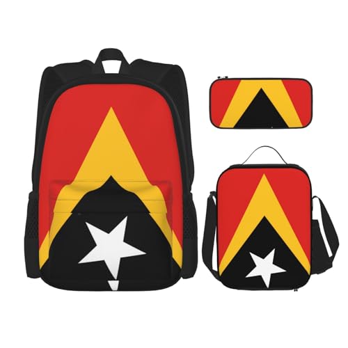 TRUKD Rucksack für Studenten, Ewenke Nationalflagge, Tasche für Schule, Jungen, Mädchen, Tagesrucksack, Federmäppchen, Lunch-Tasche, Kombination, Demokratische Republik Timor-leste, Einheitsgröße, von TRUKD