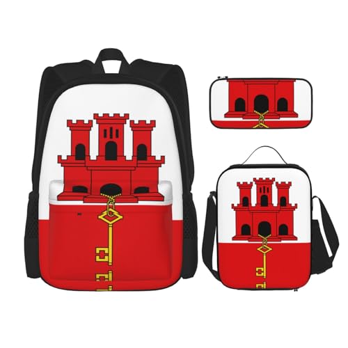 TRUKD Rucksack für Studenten, Flagge von Jamaika, Tasche für Schule, Jungen, Mädchen, Tagesrucksack, Federmäppchen, Lunch-Tasche, Kombination, Flagge von Gibraltar, Einheitsgröße, Tagesrucksack von TRUKD