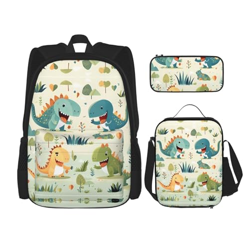 TRUKD Rucksack für Studenten, Hunde und Rosen, Tasche für Schule, Jungen, Mädchen, Tagesrucksack, Federmäppchen, Lunch-Tasche, Kombination, Niedlicher kleiner Baby-Dinosaurier, Einheitsgröße, von TRUKD