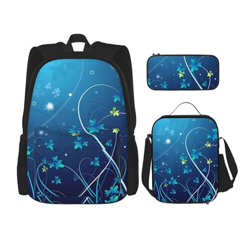 TRUKD Rucksack für Studenten, Hundewelpen, Pfotentasche für Schule, Jungen, Mädchen, Tagesrucksack, Federmäppchen, Lunch-Tasche, Kombination, Blau Mini Blume Wirbel, Einheitsgröße, Tagesrucksack von TRUKD