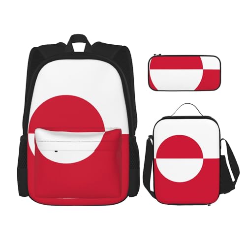 TRUKD Rucksack für Studenten, Idaho Staatsflagge, Tasche für Schule, Jungen, Mädchen, Tagesrucksack, Federmäppchen, Lunch-Tasche, Kombination, Flagge Grönlands, Einheitsgröße, Tagesrucksack von TRUKD