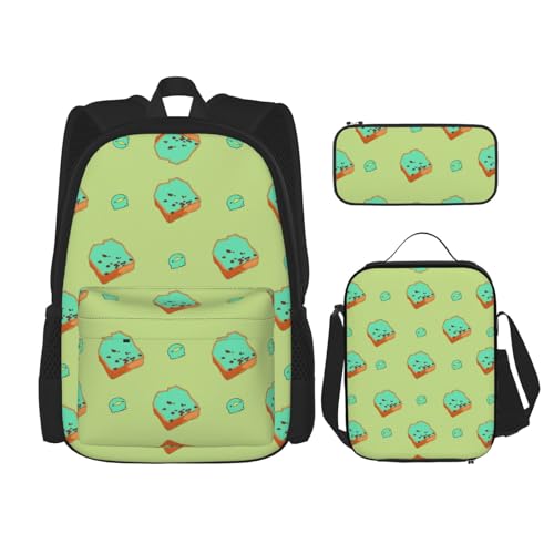 TRUKD Rucksack für Studenten, Kirschkuchen-Tasche für Schule, Jungen, Mädchen, Tagesrucksack, Federmäppchen, Lunch-Tasche, Kombination, Cartoon-Brotscheiben, Einheitsgröße, Tagesrucksack von TRUKD