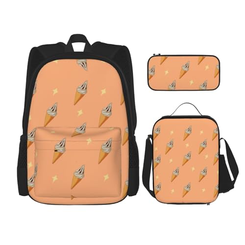 TRUKD Rucksack für Studenten, Kirschkuchen-Tasche für Schule, Jungen, Mädchen, Tagesrucksack, Federmäppchen, Lunch-Tasche, Kombination, Kleiner Kegel, Einheitsgröße, Tagesrucksack von TRUKD