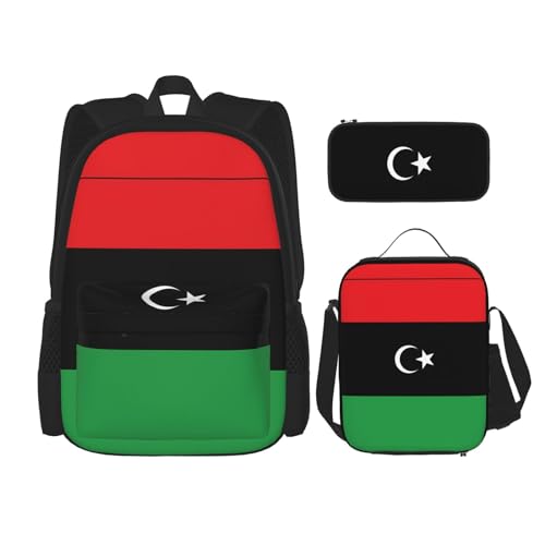 TRUKD Rucksack für Studenten, Maine State Flagge, Tasche für Schule, Jungen, Mädchen, Tagesrucksack, Federmäppchen, Lunch-Tasche, Kombination, Libysche Flagge, Einheitsgröße, Tagesrucksäcke von TRUKD