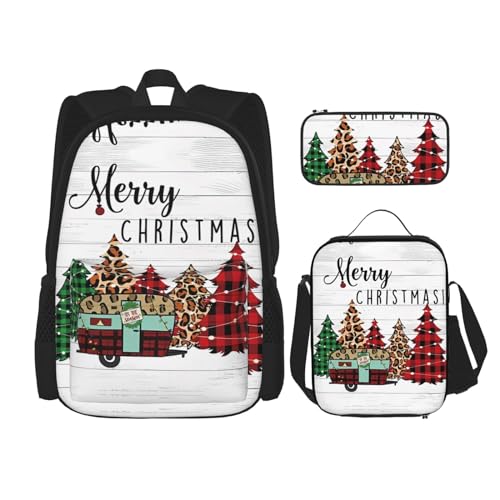 TRUKD Rucksack für Studenten, Nordlichter-Bär-Tasche für Schule, Jungen, Mädchen, Tagesrucksack, Federmäppchen, Lunch-Tasche, Kombination, weihnachtsmotiv, Einheitsgröße, Tagesrucksack von TRUKD