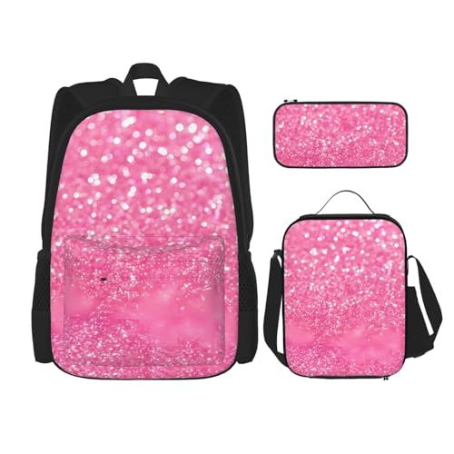 TRUKD Rucksack für Studenten, Raumschifftasche für Schule, Jungen, Mädchen, Tagesrucksack, Federmäppchen, Lunch-Tasche, Kombination, Glitzernder rosa Glitzer., Einheitsgröße, Tagesrucksack von TRUKD