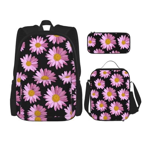 TRUKD Rucksack für Studenten, Retro-Stil, Eichenholz, Wandtasche für Schule, Jungen, Mädchen, Tagesrucksack, Federmäppchen, Lunch-Tasche, Kombination, Gepunktete rosa Blume, Einheitsgröße, von TRUKD