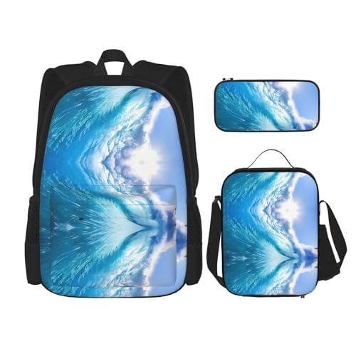 TRUKD Rucksack für Studenten, Retro-Stil, Eichenholz, Wandtasche für Schule, Jungen, Mädchen, Tagesrucksack, Federmäppchen, Lunch-Tasche, Kombination, Ocean Waves, Einheitsgröße, Tagesrucksack von TRUKD