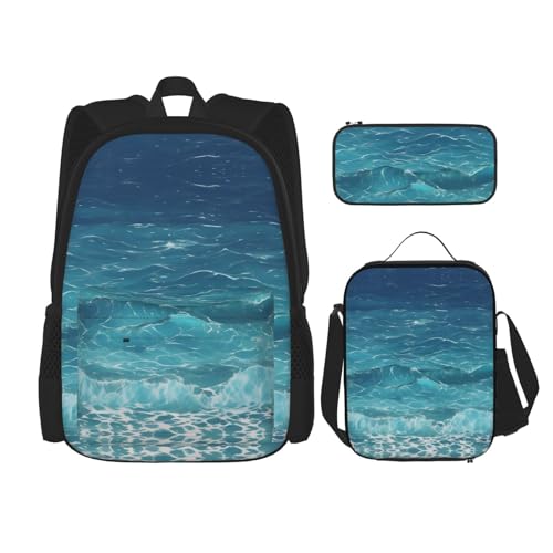 TRUKD Rucksack für Studenten, Sternen-Lusteblumentasche für Schule, Jungen, Mädchen, Tagesrucksack, Federmäppchen, Lunch-Tasche, Kombination, The Deep Blue Sea, Einheitsgröße, Tagesrucksack von TRUKD