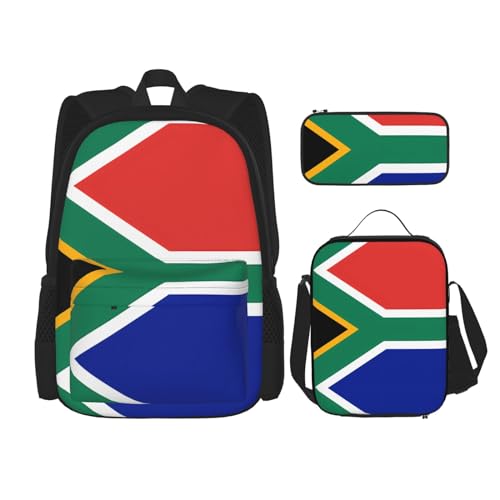 TRUKD Rucksack für Studenten, Vintage-Tasche mit amerikanischer USA-Flagge, für Schule, Jungen, Mädchen, Tagesrucksack, Federmäppchen, Lunch-Tasche, Kombination, Flagge Südafrikas, Einheitsgröße, von TRUKD