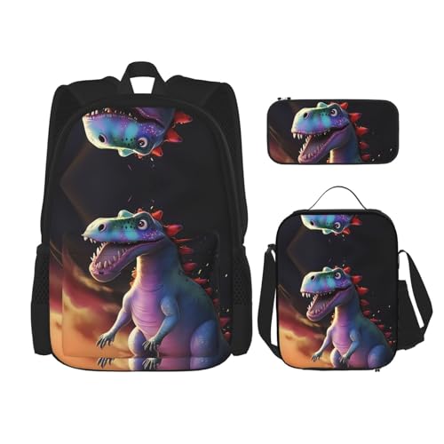 TRUKD Rucksack für Studenten, Westernpferd-Tasche für Schule, Jungen, Mädchen, Tagesrucksack, Federmäppchen, Lunch-Tasche, Kombination, Tyrannosaurus Rex, Einheitsgröße, Tagesrucksack von TRUKD