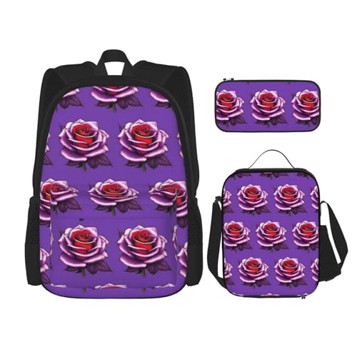 TRUKD Rucksack für Studenten, blaue Unterwasserwelt der Fische, Tasche für Schule, Jungen, Mädchen, Tagesrucksack, Federmäppchen, Lunch-Tasche, Kombination, Fuchsia Rose, Einheitsgröße, Tagesrucksack von TRUKD