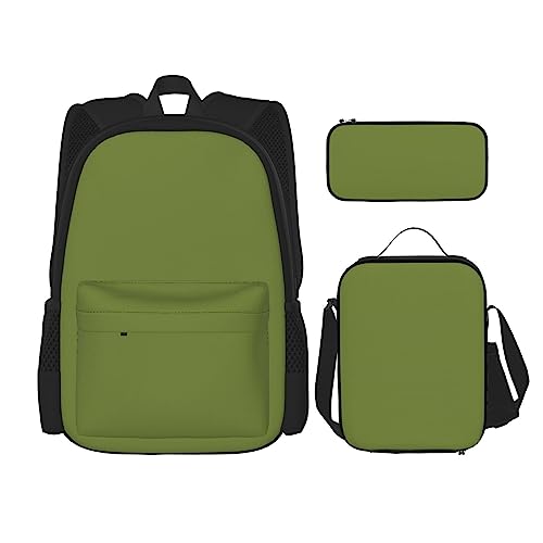 TRUKD Rucksack für Studenten, einfarbig, dunkelgrün, für Schule, Jungen, Mädchen, Tagesrucksack, Federmäppchen, Lunchtasche, karierte Streifen, Dunkelgrün2, Einheitsgröße, Tagesrucksack von TRUKD