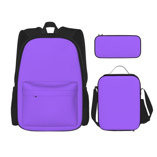 TRUKD Rucksack für Studenten, einfarbig, dunkelgrün, für Schule, Jungen, Mädchen, Tagesrucksack, Federmäppchen, Lunchtasche, karierte Streifen, Einfarbig, Hellviolett, Einheitsgröße, Tagesrucksack von TRUKD