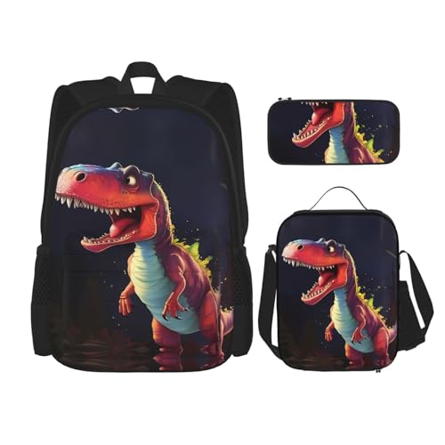 TRUKD Rucksack für Studenten, große Dinosaurier-Tasche für Schule, Jungen, Mädchen, Tagesrucksack, Federmäppchen, Lunch-Tasche, Kombination, Großer Dinosaurier, Einheitsgröße, Tagesrucksack von TRUKD