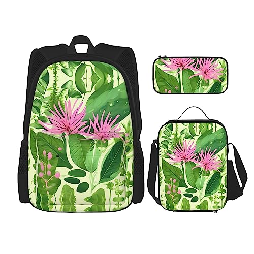 TRUKD Rucksack für Studenten, lächelnde Sukkulenten, Tasche für Schule, Jungen, Mädchen, Tagesrucksack, Federmäppchen, Lunch-Tasche, Kombination, Rosa Pflanzenblumen, Einheitsgröße, Tagesrucksack von TRUKD