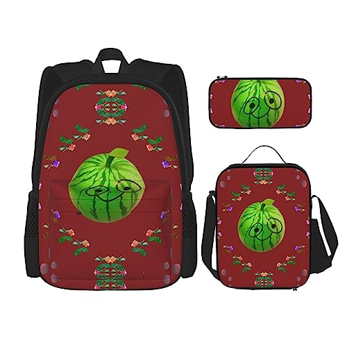 TRUKD Rucksack für Studenten, lächelnde rote Orangen, Tasche für Schule, Jungen, Mädchen, Tagesrucksack, Federmäppchen, Lunch-Tasche, Kombination, Big Eye Wassermelone, Einheitsgröße, Tagesrucksack von TRUKD
