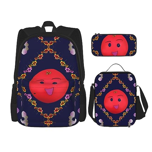 TRUKD Rucksack für Studenten, lächelnde rote Orangen, Tasche für Schule, Jungen, Mädchen, Tagesrucksack, Federmäppchen, Lunch-Tasche, Kombination, Smiling Red Oranges, Einheitsgröße, Tagesrucksack von TRUKD