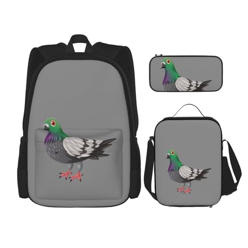 TRUKD Rucksack für Studenten, niedliche Giraffen-Tasche mit Schleife für Schule, Jungen, Mädchen, Tagesrucksack, Federmäppchen, Lunch-Tasche, Kombination, Cartoon-Taube, Einheitsgröße, Tagesrucksack von TRUKD