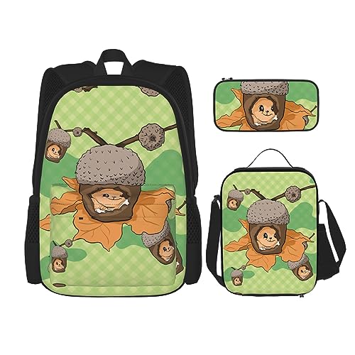 TRUKD Rucksack für Studenten, niedlicher kleiner Hamstertasche für Schule, Jungen, Mädchen, Tagesrucksack, Federmäppchen, Lunch-Tasche, Kombination, Cartoon-Eichhörnchen., Einheitsgröße, Tagesrucksack von TRUKD