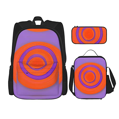 TRUKD Rucksack für Studenten, orangefarbene runde Mitteltasche für Schule, Jungen, Mädchen, Tagesrucksack, Federmäppchen, Lunch-Tasche, Kombination, Orange Circle Center, Einheitsgröße, Tagesrucksack von TRUKD