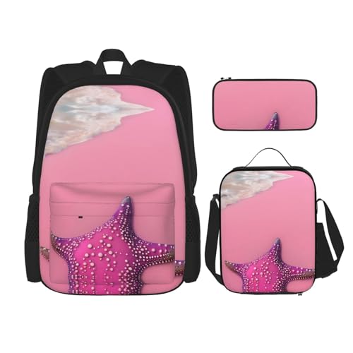 TRUKD Rucksack für Studenten, rosa Papierschneide-Kunsttasche für Schule, Jungen, Mädchen, Tagesrucksack, Federmäppchen, Lunch-Tasche, Kombination, Pink Sand Beach, Einheitsgröße, Tagesrucksack von TRUKD