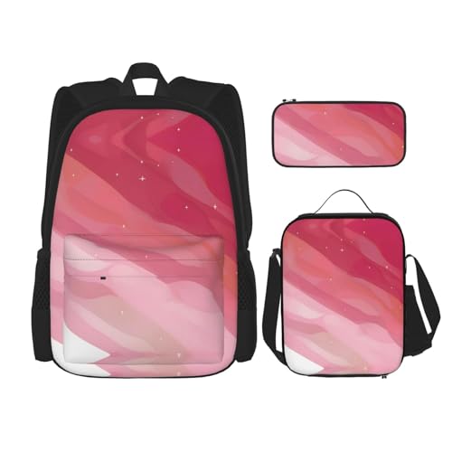 TRUKD Rucksack für Studenten, rosa Papierschneide-Kunsttasche für Schule, Jungen, Mädchen, Tagesrucksack, Federmäppchen, Lunch-Tasche, Kombination, Rosa Farbverlauf, Einheitsgröße, Tagesrucksack von TRUKD