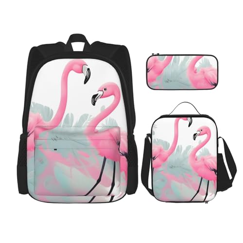 TRUKD Rucksack für Studenten, rosa Papierschneide-Kunsttasche für Schule, Jungen, Mädchen, Tagesrucksack, Federmäppchen, Lunch-Tasche, Kombination, Rosa Flamingo, Einheitsgröße, Tagesrucksack von TRUKD