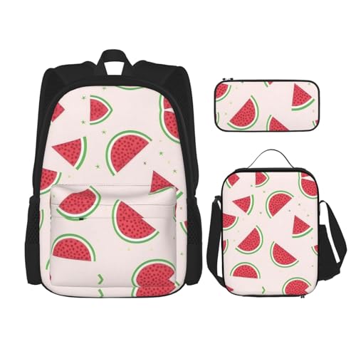 TRUKD Rucksack für Studenten, rosa Papierschneide-Kunsttasche für Schule, Jungen, Mädchen, Tagesrucksack, Federmäppchen, Lunch-Tasche, Kombination, Rosa Wassermelone, Einheitsgröße, Tagesrucksack von TRUKD