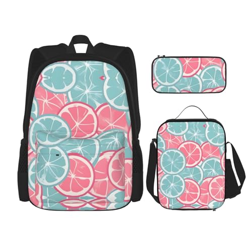 TRUKD Rucksack für Studenten, rosa Papierschneide-Kunsttasche für Schule, Jungen, Mädchen, Tagesrucksack, Federmäppchen, Lunch-Tasche, Kombination, Rosa und blaue Zitrusscheiben, Einheitsgröße, von TRUKD