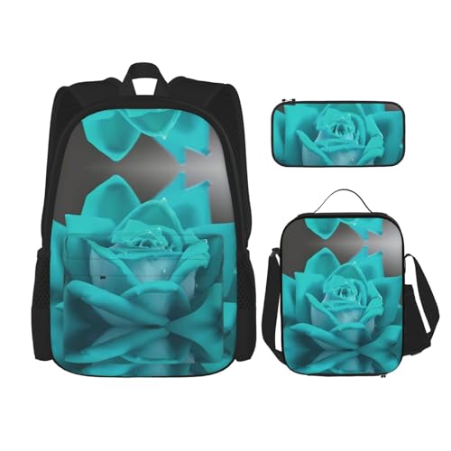 TRUKD Rucksack für Studenten, rote Blume, für Schule, Jungen, Mädchen, Tagesrucksack, Federmäppchen, Lunch-Tasche, Kombination, Pretty Rose, Einheitsgröße, Tagesrucksack von TRUKD