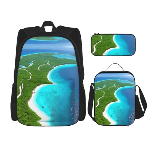 TRUKD Rucksack für Studenten, rote und violette Rosen, Tasche für Schule, Jungen, Mädchen, Tagesrucksack, Federmäppchen, Lunch-Tasche, Kombination, An Island in the Ocean, Einheitsgröße, Tagesrucksack von TRUKD