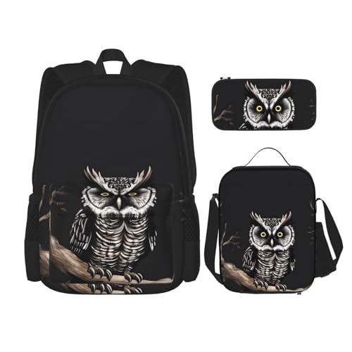 TRUKD Rucksack für Studenten, rote und violette Rosen, Tasche für Schule, Jungen, Mädchen, Tagesrucksack, Federmäppchen, Lunch-Tasche, Kombination, Late Night Owl, Einheitsgröße, Tagesrucksack von TRUKD