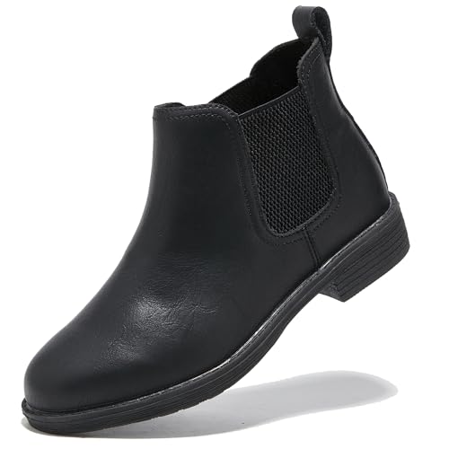 TRULAND Damen Leder Chelsea Boots – Klassische Schlupfstiefel mit niedrigem Absatz (EU 40.5,Schwarz Leder) von TRULAND