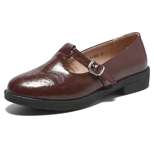 TRULAND Damen Leder Mary Jane Oxfords Schuhe – Elegant Loafer Vintage Business Damen Halbschuhe für Büro Alles (CN 37 / EU 36,Bordeaux) von TRULAND