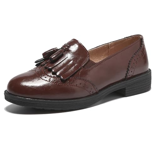TRULAND Damen Leder Slipper – Elegant Loafer mit Quaste Business Schuhe Damen (CN 41 / EU 39.5,Bordeaux) von TRULAND